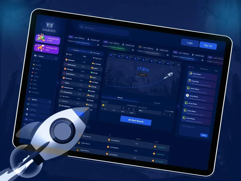 Jogo crash com gráfico de multiplicador em crescimento representando tendência nos casinos online