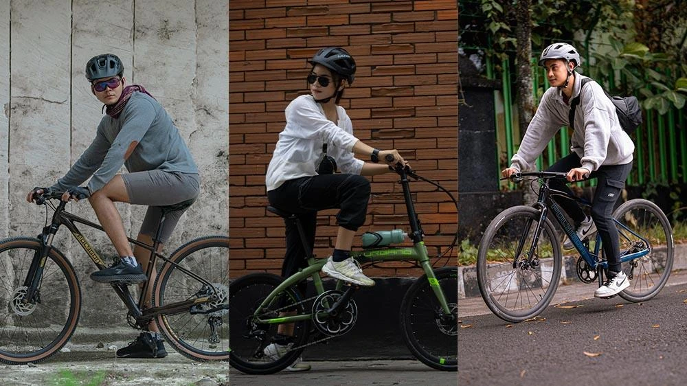 Diferentes tipos de commuter bikes incluindo híbridas dobráveis e elétricas